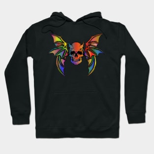 Colorful Horned Bat Skull with Wings Design Hoodie